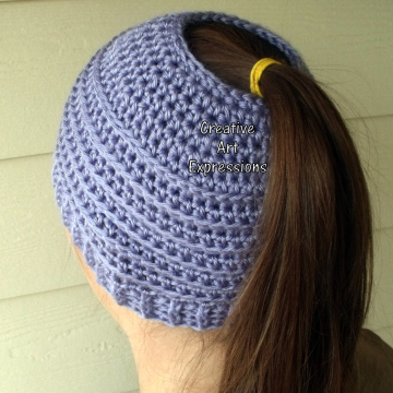 Lavender Purple Messy Bun Hat Beanie, Pony Tail Hat, Crocheted Adult Hat Ready To Ship