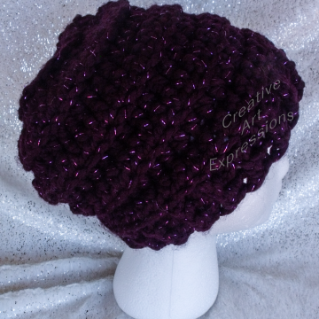 Ready To Ship Chunky Beehive Ribbed Slouchy Thick Hat Deep Purple Adult Teen Crocheted Winter Hat Women Gifts