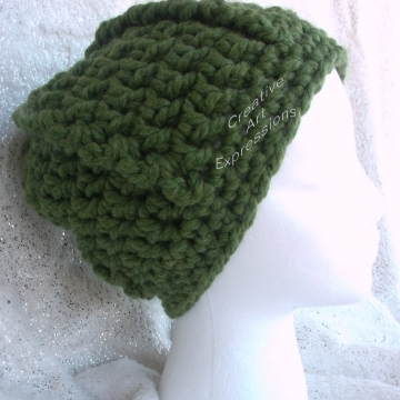 Ready to Ship Green Bulky Ribbed Slouchy Thick Hat Crocheted  Women Hat Winter Hat