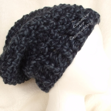 Slouchy Chunky Hat Adult Teen in Denim Twist