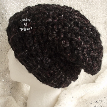 Chunky Slouchy Fleece Lined Hat in Blackstone