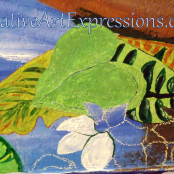 Creative Art Expressions Hand Painted Leaf Cluster On Rainforest Mural. 8-24-2011