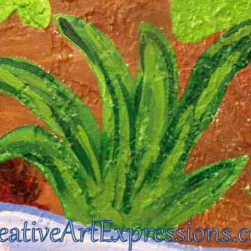 Creative Art Expressions Hand Painted Plant on Rainforest Mural in Progress 1-8-12