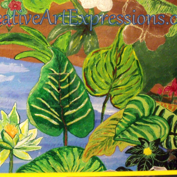 Creative Art Expressions Hand Painted Rainforest Mural in Progress 1-22-12