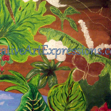 Creative Art Expressions Hand Painted Rainforest Mural in Progress 1-22-12