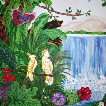 Butterfly finished, white birds finished, leaves on branch added. Finished! 8-10-13