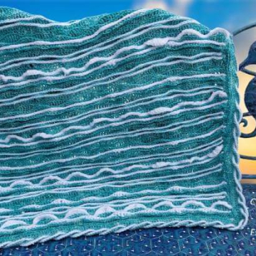 Topaz Sea Breeze Crocheted Aqua & White Baby Blanket, Mermaid Crochet, Ocean Crochet, Ocean Blanket, Coastal Crochet Blanket, 34" x 34", Baby Room Decor, Waves Baby Blanket, Baby Shower Gift, Topaz Baby Blanket
