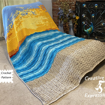 Sand Sea Sky Blanket Throw Afghan Crochet Pattern, Twin, Full Double, Queen, King Crochet Pattern Collection, 5 sizes, PDF Downloadable Pattern, Video Tutorials, Crochet Pattern, Mermaid Crochet, Ocean Crochet, Ocean Blanket pattern, Coastal Crochet