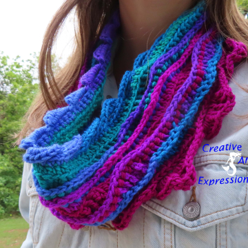 Crocheted Sea Breeze Infinity Scarf Adult Teen, Ocean Deep, Teel, Deep Purple, Dark Red, Blue, Sea Breeze Collection, Unique Gifts, Handmade Winter Scarf, Handmade Fashion, Mermaid at Heart, Ocean Crochet,