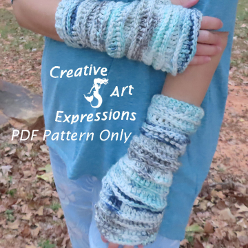 Sea Breeze Fingerless Gloves Adult Teen Pattern Collection 2 lengths, long, regular, PDF Downloadable Pattern, Video Tutorials, Crochet Pattern, Mermaid Crochet, Ocean Crochet, 2 lengths