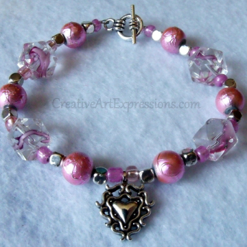 Clearance-Was $8.00 Now $5.00 Creative Art Expressions Handmade Pink & Silver Bracelet Jewelry
