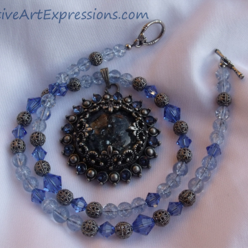Creative Art Expressions Handmade Blue & Antique Silver Necklace Jewelry Design