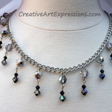 Creative Art Expressions Handmade Black & Silver Crystal Necklace & Earring Set Jewelry Design
