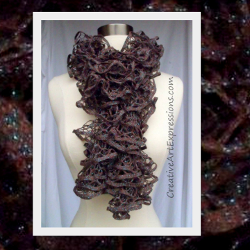 Creative Art Expressions Hand Knitted Brown & Turquoise Glam Ruffle Scarf