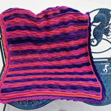 Flamingo Bay Sea Breeze Crocheted Hot Pink, Blue, Purple, Coral Baby Blanket Crib Size or Lap Blanket, Mermaid Crochet, Ocean Crochet, Ocean Blanket, Coastal Crochet, 34" x 54", Baby Room Decor, Waves Baby Blanket, Baby Shower Gift,, Unique
