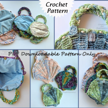 Seashell Purse Crochet Pattern Collection, PDF Downloadable Pattern, Video Tutorials, Crochet Pattern, Mermaid Crochet, Ocean Crochet, Novelty Purse Pattern, 3 sizes