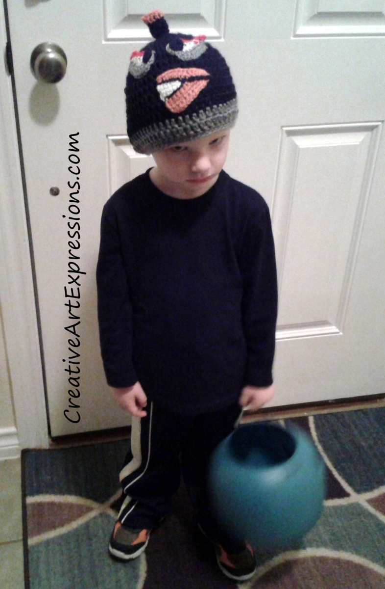 Creative Art Expressions Hand Crocheted Bomber Black Angry Bird Child Hat