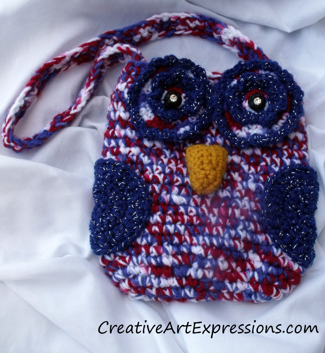 Creative Art Expressions Hand Crocheted Patriotic Owl Purse