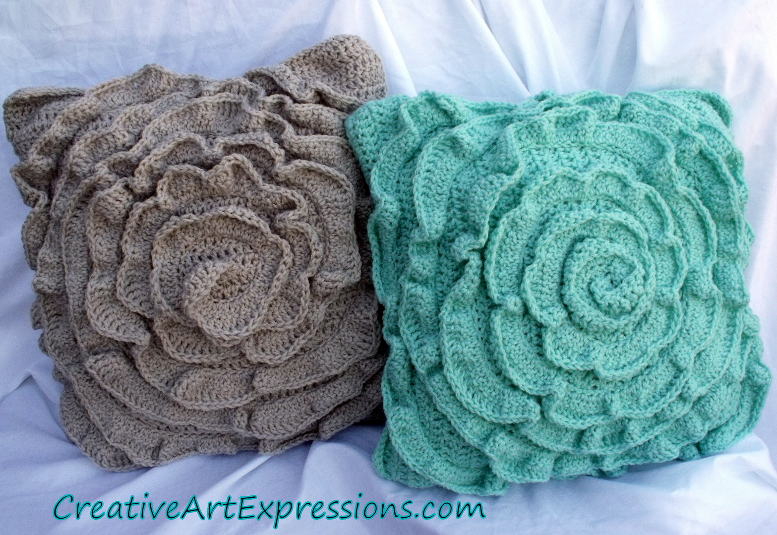 Creative Art Expressions Hand Crocheted Mist Rose Pillow